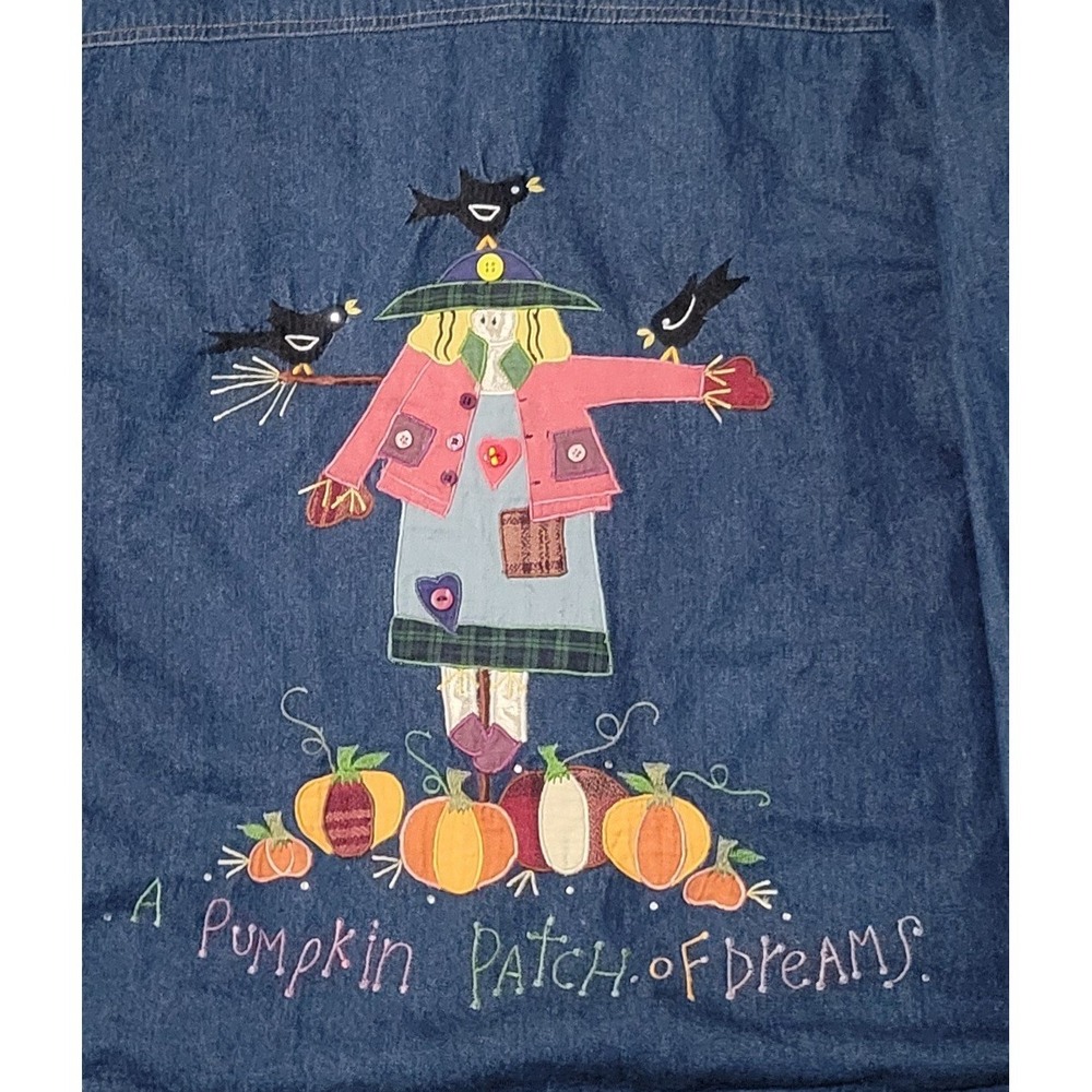 Quacker Factory 3X Scarecrow Embroidered Denim Jean Jacket Pumpkin Patch‎  Fall